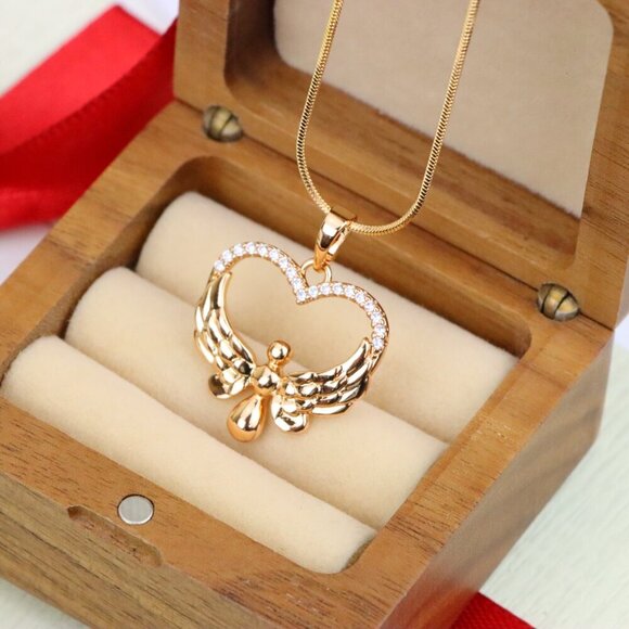 "Rose Gold Heart Pendant with Angel Wings and Crystal Accents, XPPT1251 - Picture 10 of 12